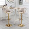 Off-White velvet bar chair; pure gold plated; unique design; 360 degree rotation; adjustable height; Suitable for dinning room and bar; set of 2