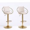 Off-White velvet bar chair; pure gold plated; unique design; 360 degree rotation; adjustable height; Suitable for dinning room and bar; set of 2