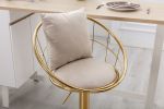 Off-White velvet bar chair; pure gold plated; unique design; 360 degree rotation; adjustable height; Suitable for dinning room and bar; set of 2