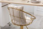 Off-White velvet bar chair; pure gold plated; unique design; 360 degree rotation; adjustable height; Suitable for dinning room and bar; set of 2