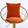 Orange velvet bar chair; pure gold plated; unique design; 360 degree rotation; adjustable height; Suitable for dinning room and bar; set of 2