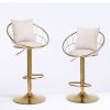 Off-White velvet bar chair; pure gold plated; unique design; 360 degree rotation; adjustable height; Suitable for dinning room and bar; set of 2