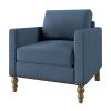 Classic Linen Armchair Accent Chair with Bronze Nailhead Trim Wooden Legs Single Sofa Couch for Living Room; Bedroom; Balcony; Navy Blue