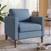 Classic Linen Armchair Accent Chair with Bronze Nailhead Trim Wooden Legs Single Sofa Couch for Living Room; Bedroom; Balcony; Navy Blue