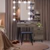 FCH Particleboard Triamine Veneer Iron Legs 2 Drawers 1 Door 2 Shelves Mirror Cabinet 3 Light Bulbs Dressing Table Set Grey