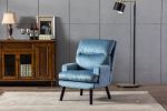 Soft Comfortable 1pc Accent Click Clack Chair with Ottoman Light Blue Fabric Upholstered Black Finish Legs Living Room Furniture