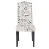 Dining Script Fabric Accent Chair with Solid Wood Legs; Set of 2