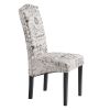 Dining Script Fabric Accent Chair with Solid Wood Legs; Set of 2