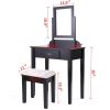 53.5''H Elegant Wood Makeup Vanity Set Dressing Table Furniture with Rotating Rectangular Mirror and Drawer, Black XH