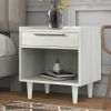 Modern Style Manufactured Wood One-Drawer Nightstand Side Table with Solid Wood Legs; White