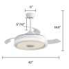 42 Inch Retractable LED Ceiling Fan With Dimmable Colorful Light App Control Invisible 3 ABS Blade Reversible DC Motor White