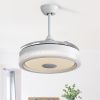 42 Inch Retractable LED Ceiling Fan With Dimmable Colorful Light App Control Invisible 3 ABS Blade Reversible DC Motor White