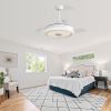 42 Inch Retractable LED Ceiling Fan With Dimmable Colorful Light App Control Invisible 3 ABS Blade Reversible DC Motor White