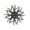 35 Inch Round Wall Mounted Sun Face Accent Decor; Carved Rustic Gold and Black Metal