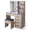 Particleboard Triamine Veneer 6 Drawers 2 Shelves 3 Light Bulbs Mirror Cabinet Dressing Table Set