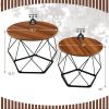 Set of 2 Modern Round Coffee Table with Pentagonal Steel Base