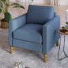 Classic Linen Armchair Accent Chair with Bronze Nailhead Trim Wooden Legs Single Sofa Couch for Living Room; Bedroom; Balcony; Navy Blue