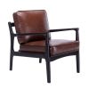 Wood Frame Armchair, Easy Assembly Mid Century Modern Accent Chair Lounge Chair for Living Room, Bedroom, Home Office,Brown PU