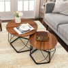 Set of 2 Modern Round Coffee Table with Pentagonal Steel Base