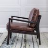 Wood Frame Armchair, Easy Assembly Mid Century Modern Accent Chair Lounge Chair for Living Room, Bedroom, Home Office,Brown PU