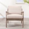 Wood Frame Armchair, Easy Assembly Mid Century Modern Accent Chair Lounge Chair for Living Room, Bedroom, Home Office,Tan Linen