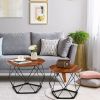 Set of 2 Modern Round Coffee Table with Pentagonal Steel Base