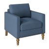 Classic Linen Armchair Accent Chair with Bronze Nailhead Trim Wooden Legs Single Sofa Couch for Living Room; Bedroom; Balcony; Navy Blue