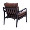 Wood Frame Armchair, Easy Assembly Mid Century Modern Accent Chair Lounge Chair for Living Room, Bedroom, Home Office,Brown PU