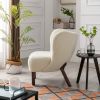 Modern Accent Chair Lambskin Sherpa Wingback Tufted Side Chair with Solid Wood Legs for Living Room Bedroom; Cream