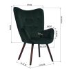 Modern Wingback Accent Armchair Living Room Tufted Velvet Upholstery; DARK GREEN