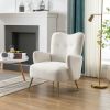 [EAT 3.3]Modern Teddy Short Plush Particle Armchair; Accent Chair with Golden Metal Legs and High Back for Living Room; Lounge; White