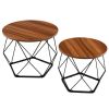 Set of 2 Modern Round Coffee Table with Pentagonal Steel Base