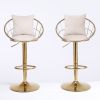 Off-White velvet bar chair; pure gold plated; unique design; 360 degree rotation; adjustable height; Suitable for dinning room and bar; set of 2