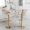 Off-White velvet bar chair; pure gold plated; unique design; 360 degree rotation; adjustable height; Suitable for dinning room and bar; set of 2