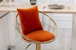 Orange velvet bar chair; pure gold plated; unique design; 360 degree rotation; adjustable height; Suitable for dinning room and bar; set of 2