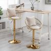 Off-White velvet bar chair; pure gold plated; unique design; 360 degree rotation; adjustable height; Suitable for dinning room and bar; set of 2