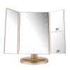 Desktop LED Makeup Three-sided Folding Mirror 2X3X Magnifying Makeup Mirror Dressing Table Mirror Three-fold Mirror With Light