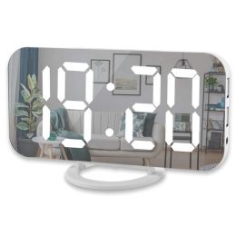 Digital LED Alarm Clock Mirror 2 USB Charger Ports Night Light LED Table Clock Snooze Function Adjustable Brightness Desk Clocks (Color: White-White)