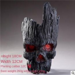 Galaxy Guard Flower Pot Tree Man Grute Baby Tree Man PVC Handmade Ornament (colour: Skull Head Tree Man Black)