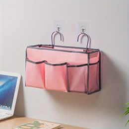 1pc Dormitory Bedside Storage Hanging Bag; Bedroom Upper Bunk Bedside Fabric Storage Bag; Over The Door Hanging Storage Organizer (Color: Pink)