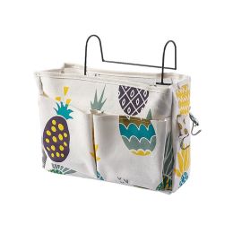 1pc Bedside Storage Bag With Pockets; Fabric Hanging Storage Organizer; Dormitory Upper And Lower Floor Storage Bag; Bedroom Storage Bag (Color: Pineapple)