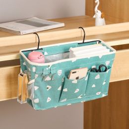 1pc Bedside Storage Bag With Pockets; Fabric Hanging Storage Organizer; Dormitory Upper And Lower Floor Storage Bag; Bedroom Storage Bag (Color: Blue Print)