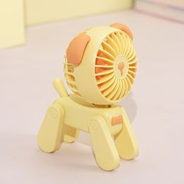 1PC Deer/Dog Portable Handheld Battery Powered Fan; 500mAh USB Rechargeable Battery Operated Fan Desk Fan Mini Small Fan (Color: Yellow Puppy)