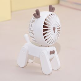 1PC Deer/Dog Portable Handheld Battery Powered Fan; 500mAh USB Rechargeable Battery Operated Fan Desk Fan Mini Small Fan (Color: White Deer)