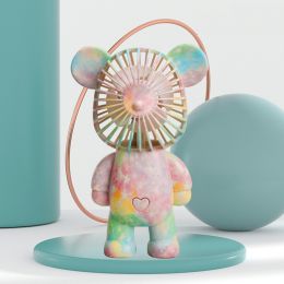 1pc Small Desktop Fan; Cute Bear Charging Fan; USB Charging; Portable; Suitable For Home Office Outdoor Travel (style: C)