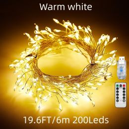 1pc; Fairy Lights Led Firecracker Lights 8 Twinkling Modes USB Remote With Timer Waterproof Cluster Starry String Lights (Color: Warm White)