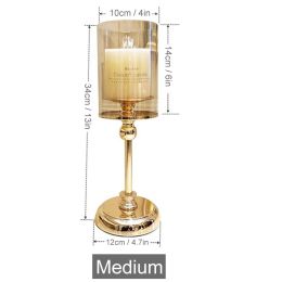 Nordic Style Candle Holder Luxury Candlestick Wedding Table Centerpieces Tealight Pillar Candle Holders Flower Vase Home Decor (Color: Medium)