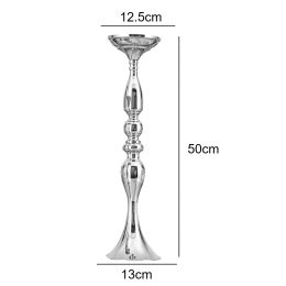 Gold/ Silver/White Metal Candle Holders Flower Vase Candlestick Centerpieces Road Lead Wedding Party Home Table Event Decoration (Color: large sliver)