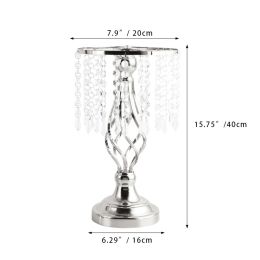 New Luxury Metal Candle Holders with Crystal Flowers Vase Candlestick Table Centerpieces Wedding Table Candle Stand Wedding Prop (Color: Silver-S)