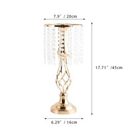 New Luxury Metal Candle Holders with Crystal Flowers Vase Candlestick Table Centerpieces Wedding Table Candle Stand Wedding Prop (Color: Gold-M)